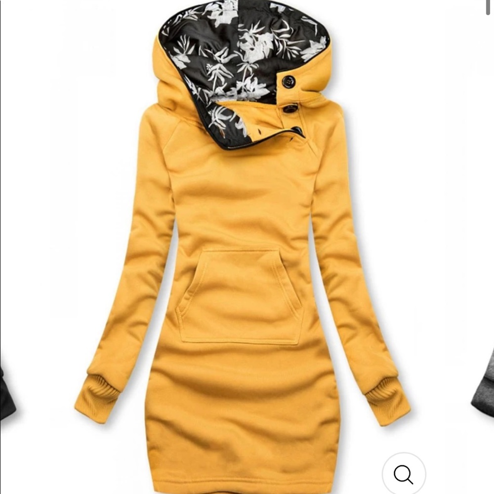 Lengthened sweatshirt dress with hood